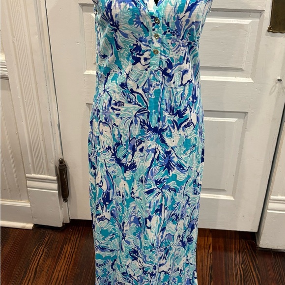 Lilly Pulitzer Essie Maxi Dress Smocked Print Sleeveless Sz M Rn88189 EUC - Picture 2 of 6